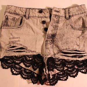 High Wasted Ripped Grey Jean Shorts